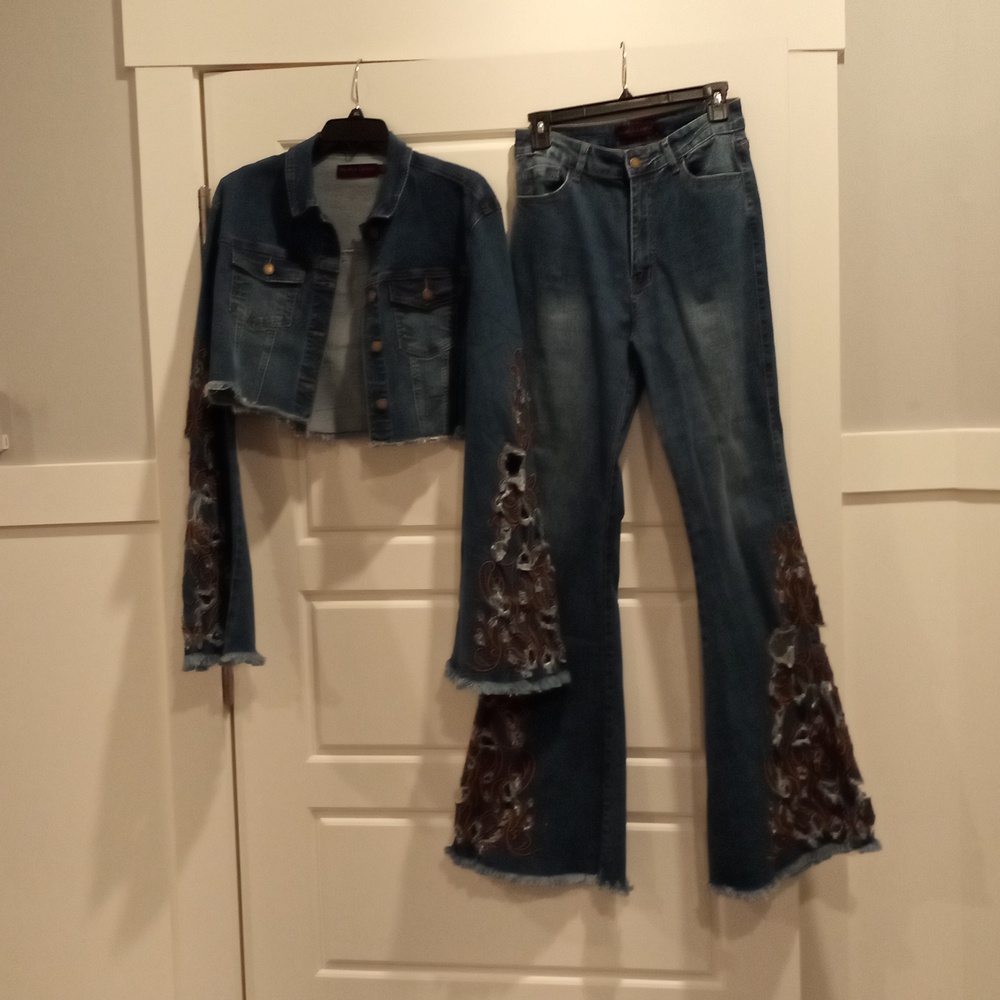 PURPLE CANDY DENIM SET XL JACKET AND LARGE JEAN PANTS